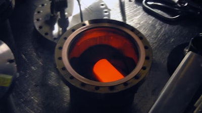 The nuclear heat source for the Mars Curiosity rover is encased in a graphite shell. The fuel glows red hot because of the radioactive decay of plutonium-238.