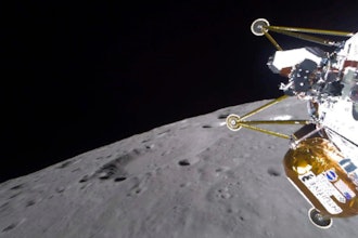 This photo provided by NASA shows the Intuitive Machines' Athena lander approaching the surface of the moon on Thursday, March 6, 2025.