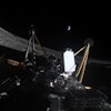 This photo provided by Intuitive Machines on Friday, March 7, 2025, shows the Athena, a private lunar lander, after landing sideways in a crater near the moon's south pole.