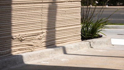 A view of the exterior shows a 3D printed Starbucks building Monday, April 28, 2025, in Brownsville, Texas.