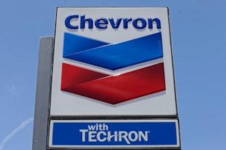 This Tuesday, May 2, 2017, photo shows a Chevron sign at a gas station in Miami.