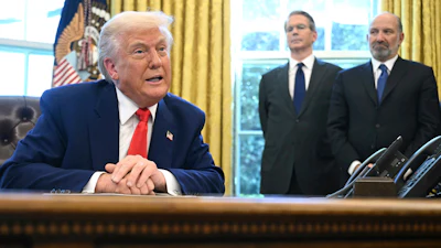 President Trump speaks after signing an executive order in the Oval Office, April 9, 2025.