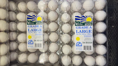 Eggs displayed in a grocery store in Carmel, Ind., April 9, 2025.