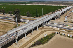 The Hanford Viaduct construction site is shown in an aerial view, Tuesday, April 15, 2025, in Kings County, Calif.
