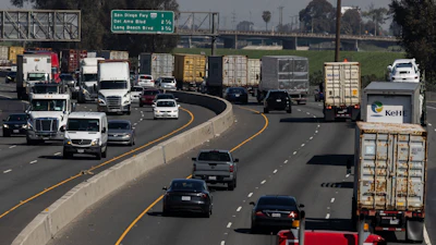 Vehicles move along the 710 highway, Long Beach, Calif., March 10, 2025.