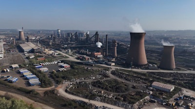 This screen grab from PA video shows a view of the British Steel plant in Scunthorpe, Lincolnshire, Saturday April 12, 2025.