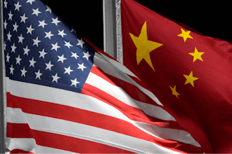 The American and Chinese flags wave at Genting Snow Park ahead of the 2022 Winter Olympics, Feb. 2, 2022, in Zhangjiakou, China.