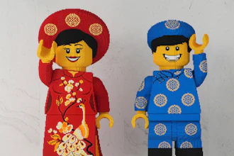 Lego characters in Vietnamese traditional costumes are displayed at Lego factory in Binh Duong, Vietnam Wednesday, April, 2, 2025.