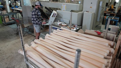 Tom Fazzini manufactures torpedo baseball bats at Victus Sports in King of Prussia, Pa., Wednesday, April 2, 2025.