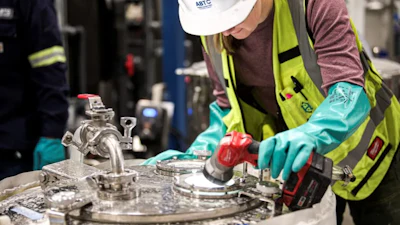 American Battery Technology Company Process Engineer Liz DeMonte at the company’s demonstration lithium hydroxide plant near Reno, Nevada.