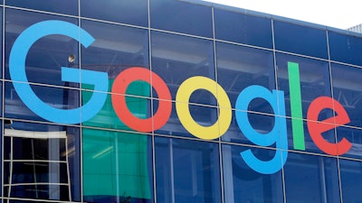A sign is displayed on a Google building at their campus in Mountain View, Calif., on Sept. 24, 2019.