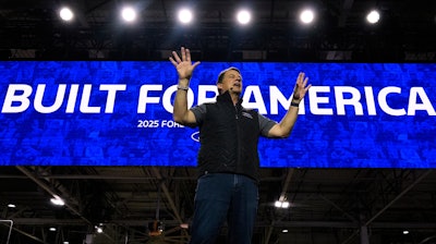 Jim Farley, President and Chief Executive Officer of Ford, speaks at the Ford Motor Company Kentucky Truck Plant to launch the 2025 Ford Expedition, Wednesday, April 30, 2025, in Louisville, Ky.