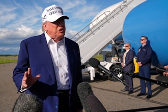 President Donald Trump speaks to reporters before boarding Air Force One at Morristown Municipal Airport in Morristown, N.J., Sunday, May 25, 2025.
