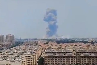 This photo provided on May 27, 2025, by a local resident who declined to give his name out of concern for retaliation shows an explosion at a chemical plant in China's eastern Shandong province.