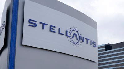 The Stellantis sign is seen outside the Chrysler Technology Center, Jan. 19, 2021, in Auburn Hills, Mich. Stellantis on April 26, 2023.