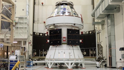 The finished Orion spacecraft for the Artemis II mission.