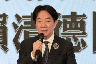 Taiwan's President Lai Ching-te delivers a speech at the 80th Anniversary Commemoration Ceremony of Victory in Europe at Taipei Guest House, in Taipei, Thursday, May 8, 2025.