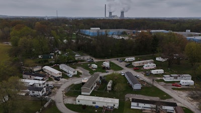The Rockport Power Plant operates near a group of mobile homes Friday, April 11, 2025, in Rockport, Ind.