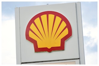 This is the Shell Oil logo in front of a Shell gas station in Pittsburgh,, June 25, 2025.