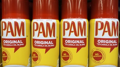 Cans of PAM cooking spray, a Conagra brand, rest on a supermarket shelf in Cincinnati, June 25, 2019.