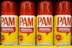 Cans of PAM cooking spray, a Conagra brand, rest on a supermarket shelf in Cincinnati, June 25, 2019.
