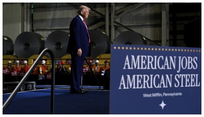 President Donald Trump arrives to speak at U.S. Steel Corporation's Mon Valley Works-Irvin plant, Friday, May 30, 2025, in West Mifflin, Pa.