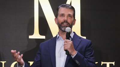 Donald Trump Jr. participates in the announcement of Trump Mobile, in New York's Trump Tower, Monday, June 16, 2025.