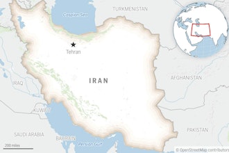 This is a locator map for Iran with its capital, Tehran.