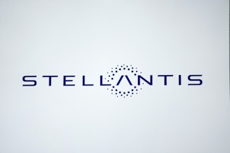 A Stellantis logo is shown at the North American International Auto Show in Detroit, Sept. 13, 2023.