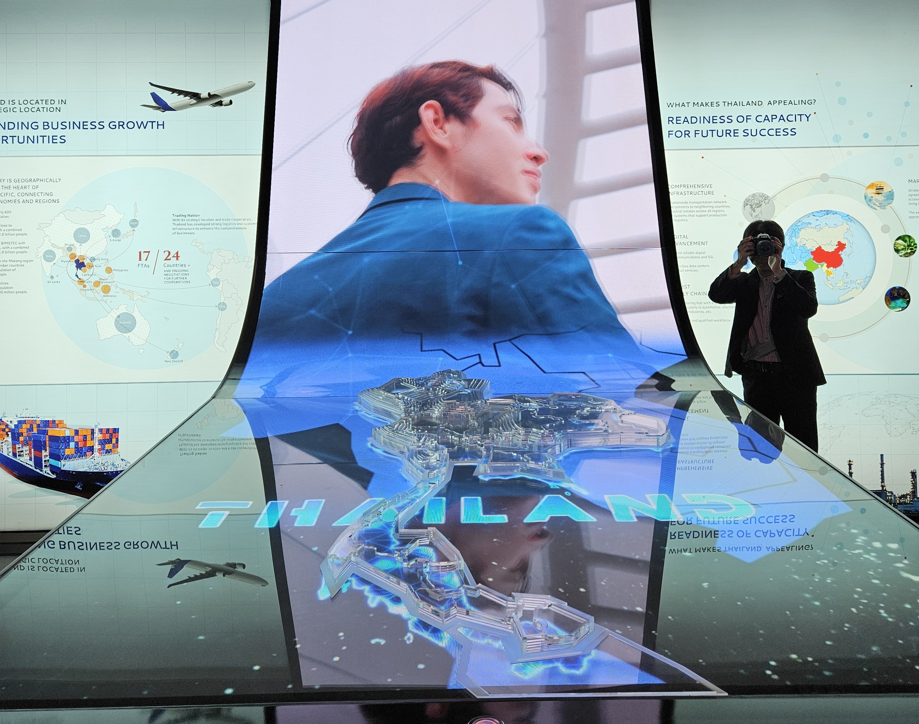 An interactive digital display at the Thailand Board of Investment's office in Bangkok shows the country's business landscape.