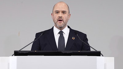Nissan CEO Ivan Espinosa speaks during a press conference at its headquarters in Yokohama, Tuesday, July 15, 2025.