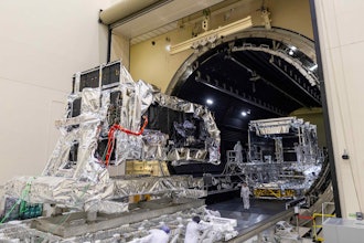The first Next-Gen OPIR GEO satellite completes environmental testing in a thermal vacuum.