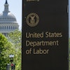 The entrance to the Labor Department is seen near the Capitol in Washington, May 7, 2020.