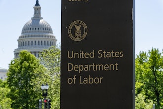 The entrance to the Labor Department is seen near the Capitol in Washington, May 7, 2020.
