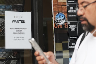 A help wanted sign displayed at a blues club in Chicago, July 24, 2025.