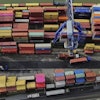 Containers are piled up in a cargo terminal in Frankfurt, Germany, Aug. 1, 2025.