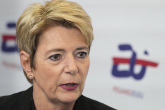 Swiss President Karin Keller-Sutter attends the Informal Meeting of EU Ministers for Economic and Financial Affairs and Central Bank Governors, Warsaw, Poland, April 11, 2025.