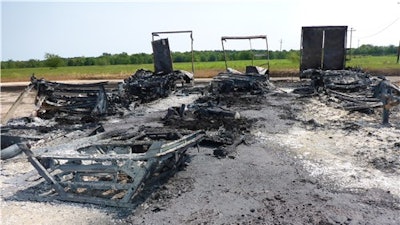 Photos of trailers that contained organic peroxide products that burned during the fires at the Arkema facility in Crosby, Texas.