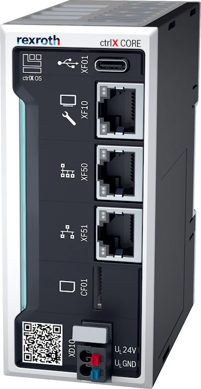 AI integration relies on strategic communication between IT and OT components, like Bosch Rexroth’s ctrlX CORE shown above, which helps streamline controls and manage data that’s critical to machine learning applications.