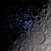 Dark craters on the Moon, parts of which are indicated here in blue, never get sunlight. Scientists think some of these permanently shadowed regions could contain water ice.