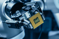 Robot Arm Holding Contemporary Super Computer Processor.