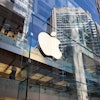 Apple logo on glass facade