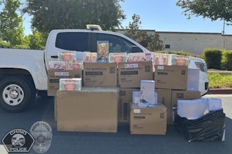 This image released by the City of Chino Police Department on Monday, Aug. 11, 2025, shows boxes of stolen Labubus that were recovered in Upland, Calif.