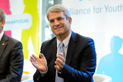 Laurent Freixe applauds during an event in Vevey, Switzerland, Sept. 18, 2014.