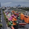 Containers are piled upon a cargo terminal in Frankfurt, Germany, Tuesday, Sept. 9, 2025.