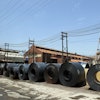 Rolls of finished steel at the U.S. Steel Granite City Works facility Granite City, Ill., June 28, 2018.