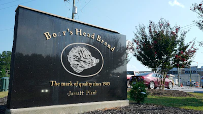 A sign marks the entrance of the Boar's Head processing plant in Jarratt, Va., on Thursday Aug. 29, 2024.