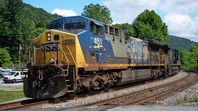 A CSX freight train in Ohiopyle, Pa., Aug. 19, 2025.