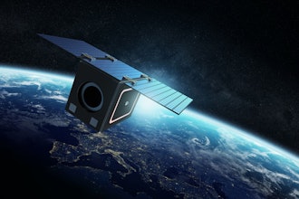 On-orbit render of a Millennium-built small satellite flying Spectrolab solar cells.