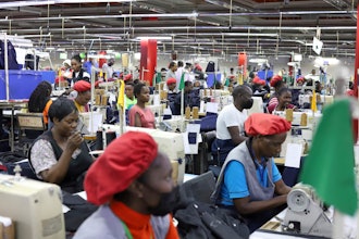 Factory workers operate machines to make garments at United Aryan EPZ Limited in Ruaraka on the outskirts of Nairobi, Kenya, March 21, 2025.